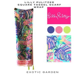 Lilly Pulitzer Square Scarf Wrap, Exotic Garden Tassel
